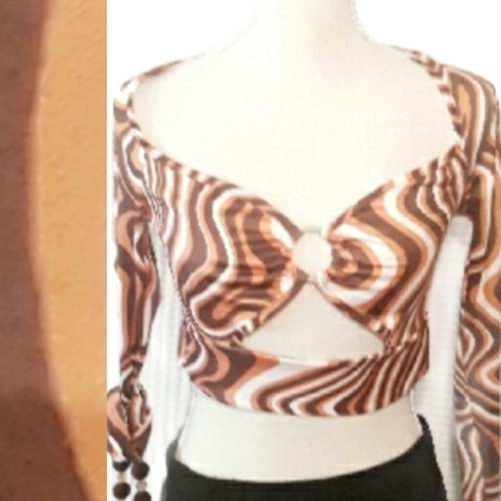 Shein Marble O-Ring Cutout Crop Top Size Small (4) + Brown Stretch Bracelet - Picture 1 of 14